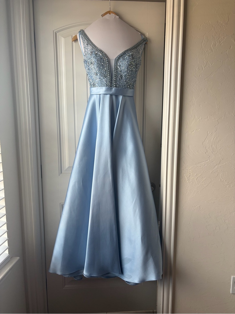 Jovani Powder Blue Beaded V-Neck Prom Dress